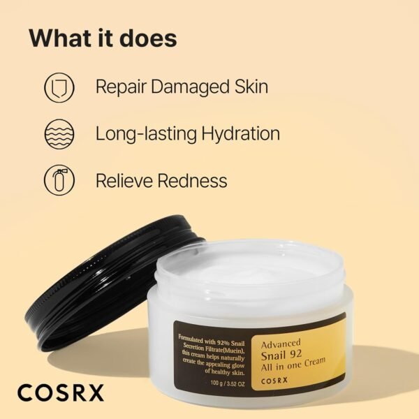 61vwy70NExL._SL1500_.jpg COSRX Snail Mucin 92% Face Moisturizer, 3.52 Oz, Lightweight Moisturing Cream for Soft, Glowy Skin, Korean Skin Care, Korean Moisturizer Face Cream