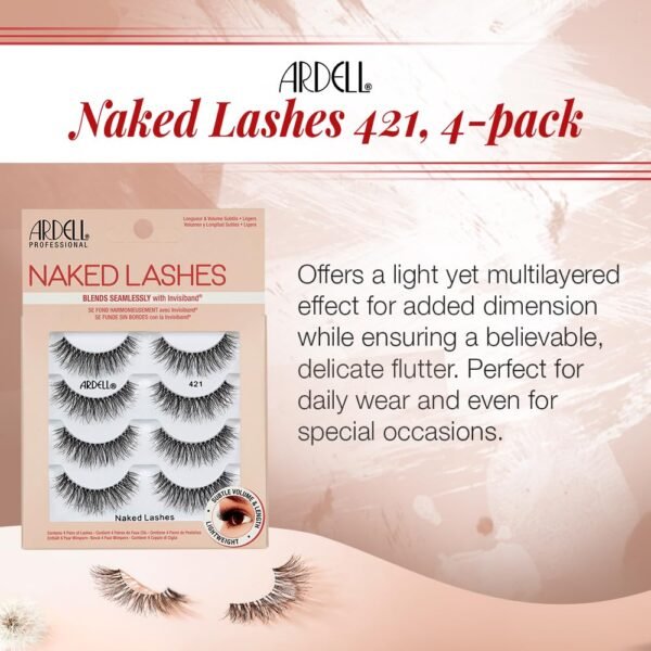 61w7mpUEOFL._SL1000_.jpg Ardell Naked Strip Lashes 421 – Natural-Looking, Long-Lasting False Eyelashes with Invisiband for Seamless Blend, 4 Pairs, 1-Pack