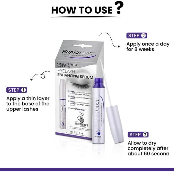 Eyelash Enhancing Serum with HEXATEIN 1 Complex – Lash Serum for Eyelashes Conditioning & Hydrating – Longer-Looking, Fuller and Thicker Appearing Lashes – 3 mL / 0.1 fl oz