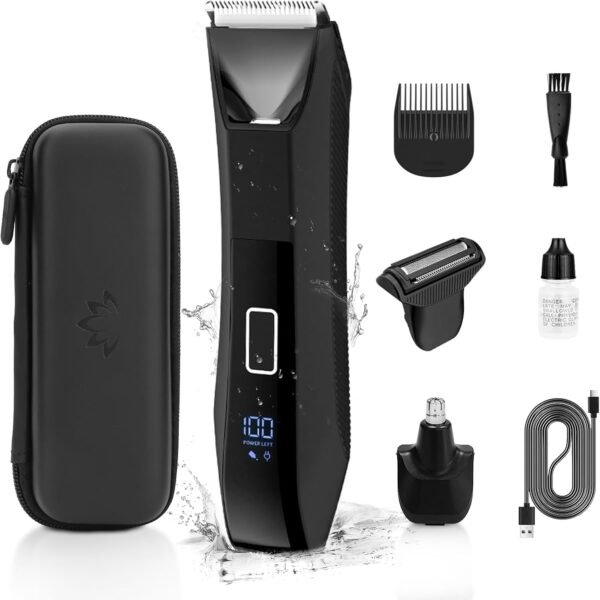 Manscape 3-in-1 Body Trimmer for Men, Groin, Pubic & Ball Hair Shaver No-Nick, Nose Hair Trimmer, Body Groomer for Smooth Shaving, Lightweight with Travel Lock, LED Display, IPX7 Waterproof