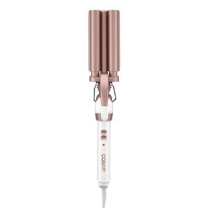 61xfwrImnaL._SL1500_.jpg Conair Double Ceramic 3 Barrel Curling Iron, Hair Waver, Create Beachy Waves, Long-Lasting Natural Tight Waves for all Hair Lengths, White / Rose Gold