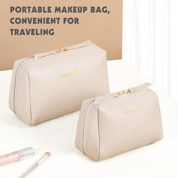 61yJCD7ujVL._AC_SL1500_.jpg Topwey Makeup Bag, Travel Essentials Cosmetic Bags for Women, Waterproof Portable Pouch travel toiletry bag with Divider (Khaki, Small)