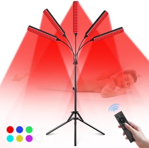 Red Light Therapy for Face Body, 5 Heads Red Infrared Light Therapy Device, 7Colors Full Body Red Light Therapy Devices, 660nm and 850nm Near Infrared for Face,Muscle,Body,Skin