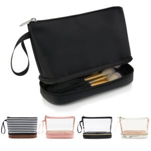 61yrX9NOKRL._SL1500_.jpg Ethereal Small Makeup Bag, 2 Layers Travel Makeup Bag with Makeup Brush Holder, Cosmetic Bag Black Make up Pouch for Women/Girls