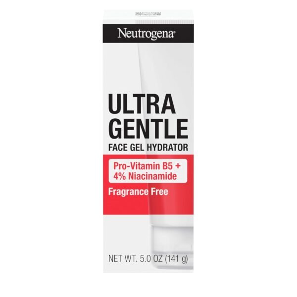 Neutrogena Ultra Gentle Face Gel Hydrator with Pro-Vitamin B5 & 4% Niacinamide Designed for Acne-Prone Skin, Lightweight Gel Cream Targets Uneven Skin Tone, Fragrance-Free, 5.0 oz