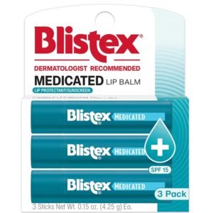 61zmD9BYojL._SL1500_.jpg Blistex Medicated Lip Balm, 0.15 Ounce, 3 Count (Pack of 1) Prevent Dryness & Chapping, SPF 15 Sun Protection, Seals in Moisture, Hydrating Lip Balm, Easy Glide Formula for Full Coverage