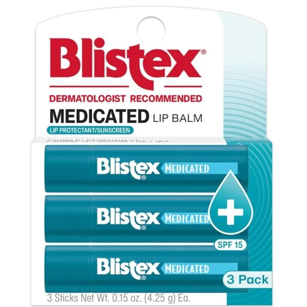 61zmD9BYojL._SL1500_.jpg Blistex Medicated Lip Balm, 0.15 Ounce, 3 Count (Pack of 1) Prevent Dryness & Chapping, SPF 15 Sun Protection, Seals in Moisture, Hydrating Lip Balm, Easy Glide Formula for Full Coverage