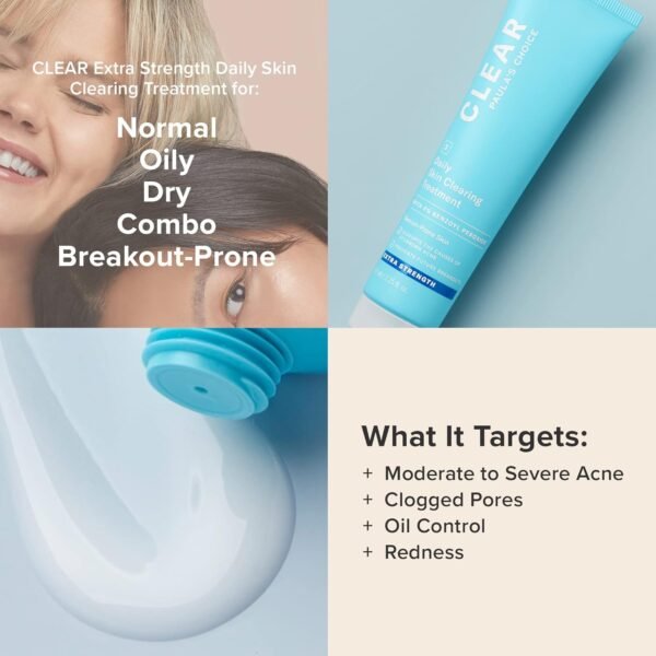 Paula's Choice CLEAR Daily Skin Clearing Treatment with Benzoyl Peroxide, Treats and Prevents Mild to Severe Acne & Breakouts, Fragrance-Free, 2.25 Fl. Oz.