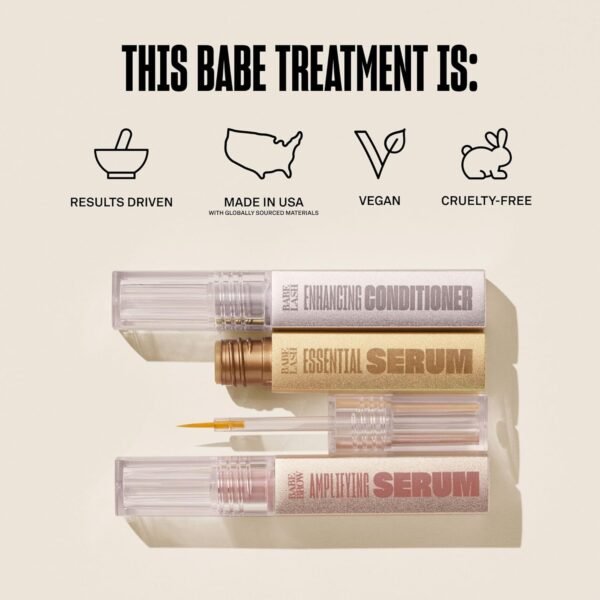 Babe Original Triple Threat Mini Set, Includes Babe Lash Essential Serum & Enhancing Conditioner + Babe Brow Amplifying Serum, 1 mL, 3 Pack