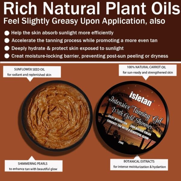 Intensive Tanning Tanning Gel With Gold Shimmer Mango, Extreme Tanning Gel For Outdoor Sun, Ultra Dark Tanning Butter, Tanning Balm For Beach, Solid Carrot Tanning Oil, SPF0, 200g