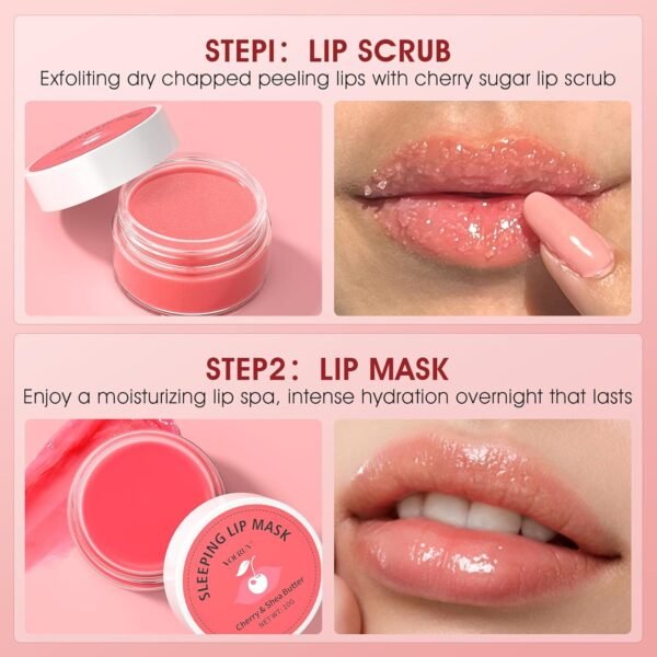 71-KYfiFWFL._SL1500_.jpg Lip Scrub & Lip Mask Set, Cherry Lip Exfoliator Scrub, Christmas Gifts Stocking Stuffers Gift for Women, Overnight Suger Lip Treatment, Repair Dry Cracked Lips - with Lip Brush (10g*2)