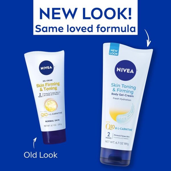 NIVEA Skin Firming & Toning Body Gel Cream with Q10, Hyaluronic Acid and Vitamin C, Clinically Tested Skin Firming & Toning Cream, 72-Hour Moisture, 6.7 Oz Tube