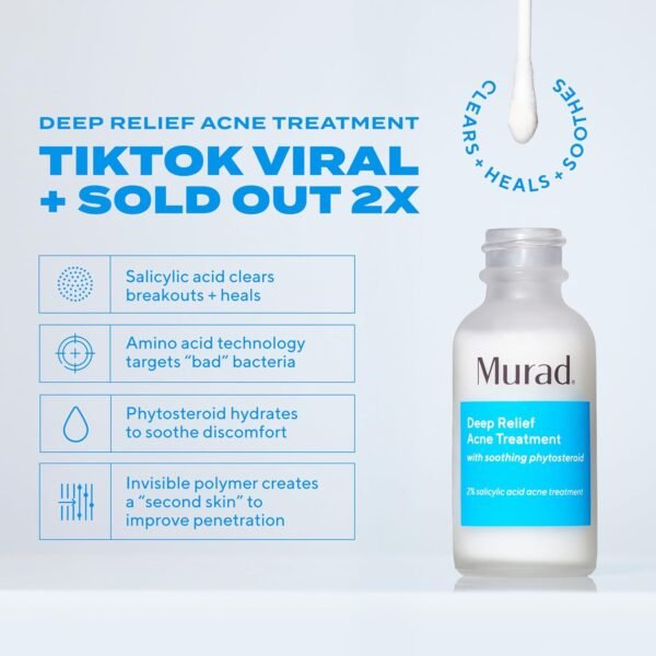 Murad Deep Relief Acne Treatment - Maximum Strength Acne Treatment with 2% Salicylic Acid and Phytosteroid for Deep, Painful Acne Breakouts and Redness - Accelerated Healing Treatment - 1 Fl Oz