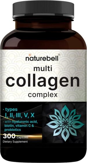 ﻿﻿Multi Collagen Pills (Type I, II, III, V, X), 300 Capsules - Plus Hyaluronic Acid, Biotin, Vitamin C, & Probiotics | 5 Hydrolyzed Collagen Peptides – Hair, Skin, Nail, Joint, & Gut Health Support