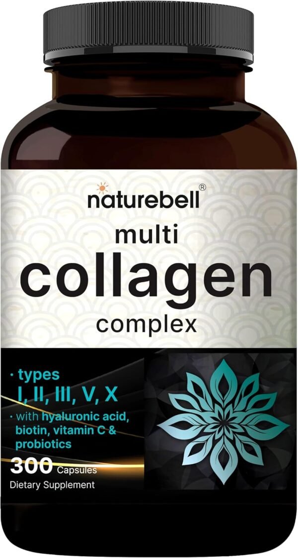 ﻿Multi Collagen Pills (Type I, II, III, V, X), 300 Capsules - Plus Hyaluronic Acid, Biotin, Vitamin C, & Probiotics | 5 Hydrolyzed Collagen Peptides – Hair, Skin, Nail, Joint, & Gut Health Support