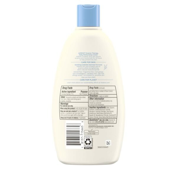 710AIySXRXL._SL1500_.jpg Aveeno Eczema Therapy Daily Moisturizing Cream for Eczema-Prone Skin with Colloidal Oatmeal & Ceramide, Fragrance-Free, Steroid-Free, Soothes Dry, Itchy Irritated, Sensitive Skin 12 fl oz