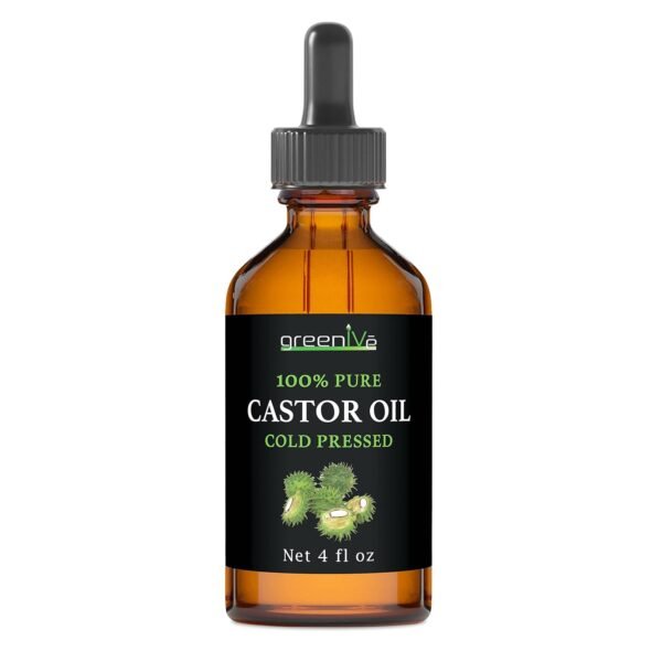GreenIVe Castor Oil Organically Grown 100% Pure 4 fl oz Bottle Cold Pressed, Hexane Free, Eyelash and Eyebrow Growth Serum, Skin Moisturizer Detox and Wraps