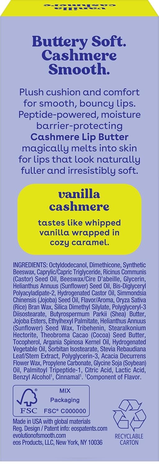 710EEtAseZL._SL1500_.jpg eos Cashmere Lip Butter, Vanilla Cashmere, eos Lip Butter with Plumping Peptides For Smooth Lips, 0.35 fl oz