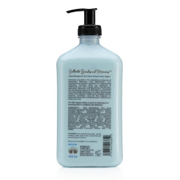 Saltwater Beaches Tan Extender, After Sun Lotion or Tanning Bed Moisturizer, Aloe Vera Base, Hypoallergenic, Sensitive Skin Care Lotion for Men or Women, Unisex Fresh Scent, Elegant Sun