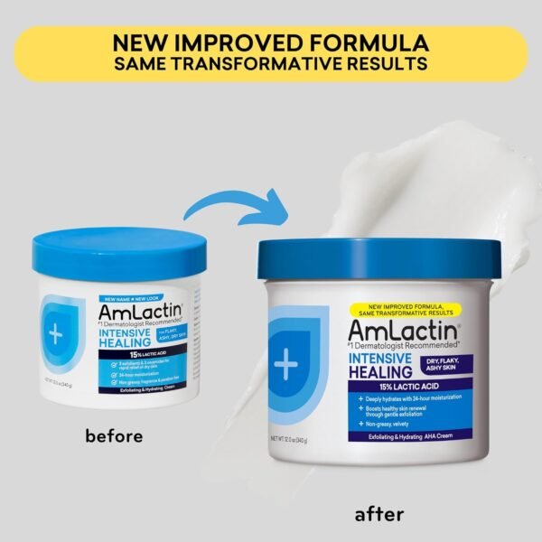 710cGWuCfXL._SL1500_.jpg AmLactin Intensive Healing Body Cream, 12 oz Tub, 2-in-1 Exfoliator and Moisturizer for Dry Skin with 15% Lactic Acid and Ceramides for 24-Hour Moisturization