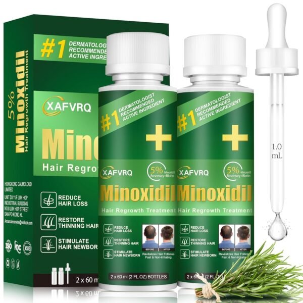 5% Minoxidil for Men, 2PCS Minoxidil for Women Hair Growth Products, Extra Strength Minoxidil Topical Hair Loss Regrowth Treatment Serum with Rosemary & Biotin, Upgraded formula light & Non-Greasy