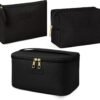 711-gVaM4hL._AC_SL1500_.jpg MAANGE Makeup Bag - Large Cosmetic Bag with 2pcs Small Makeup Bags Portable Leather Travel Makeup Bag Set Toiletry Bag Make Up Bags for Women and Girls (Black)