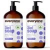 Everyone 3-in-1 Soap, Body Wash, Bubble Bath, Shampoo, 32 Ounce (Pack of 2), Lavender and Aloe, Coconut Cleanser with Organic Plant Extracts and Pure Essential Oils (Packaging May Vary)