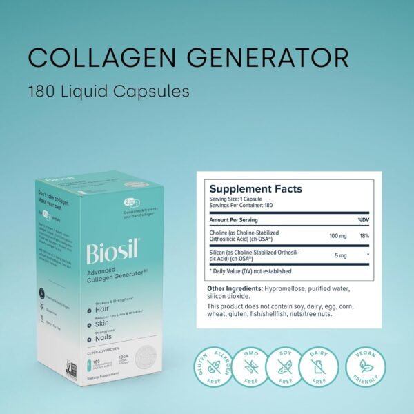 Biosil Collagen Generator - 180 Liquid Capsules - with Patented ch-OSA Complex - Generates & Protects Your Own Collagen - GMO Free - 90-Day Supply