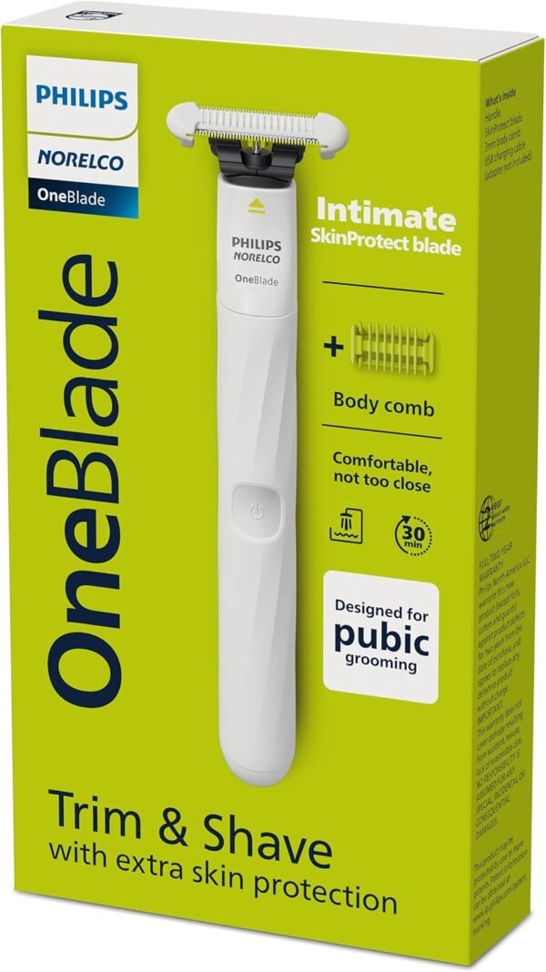 Philips Norelco OneBlade Intimate, Designed for Pubic Grooming, Trim & Shave with Extra Skin Protection, Waterproof, Model QP1924/70