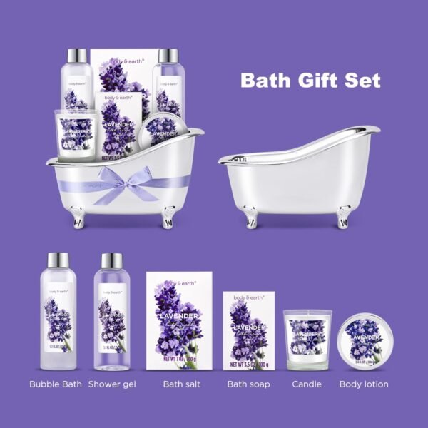 Gift Set for Women Body & Earth Gifts for Women Lavender Gift Baskets For Women Bath Sets for Women Gift with Bubble Bath Body Lotion Scented Candle Mothers Day Gifts Bath Gifts for Women