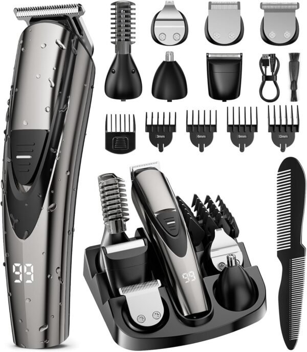 Electric Beard Trimmer for Men: 16-in-1 Professional Barber Hair Clippers - Cordless Grooming Kit - Turbo Speed & Precision Blades