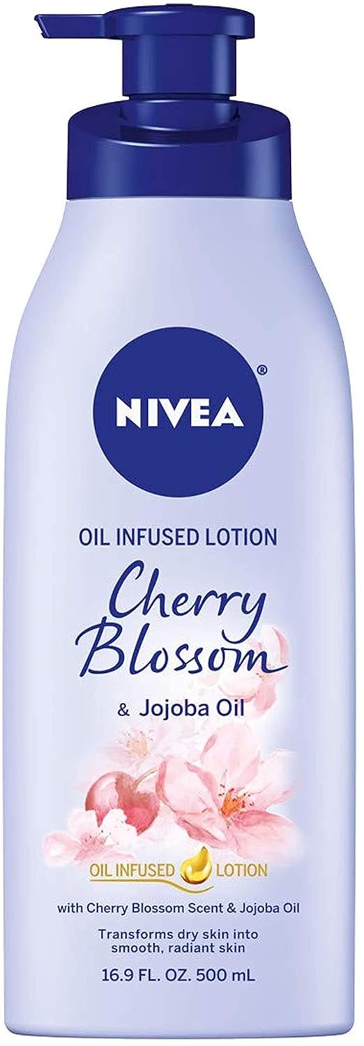 NIVEA Oil Infused Cherry Blossom and Jojoba Oil Body Lotion for Women, Fast-Absorbing and Non-Greasy Cherry Blossom Scented Lotion Moisturizes for 48 Hours, 16.9 Fl Oz Pump Bottle