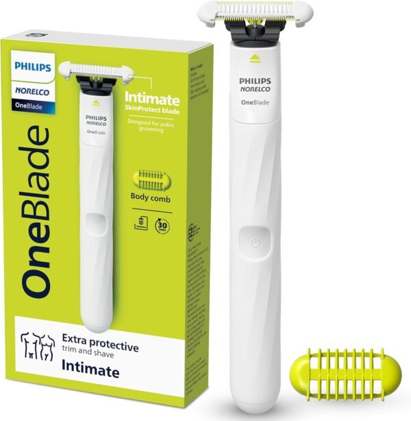 Philips Norelco OneBlade Intimate, Designed for Pubic Grooming, Trim & Shave with Extra Skin Protection, Waterproof, Model QP1924/70