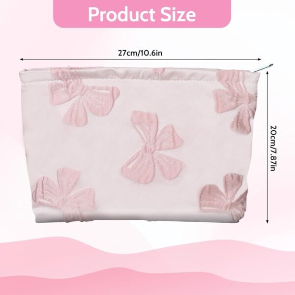 Makeup Bag Large Capacity Elegant Bow Preppy Cosmetic Bag Aesthetic Design Canvas Zipper Organizer Pouch Cute Roomy Pink Portable Toiletry Bag for Women Girls Travel Storage Accessories
