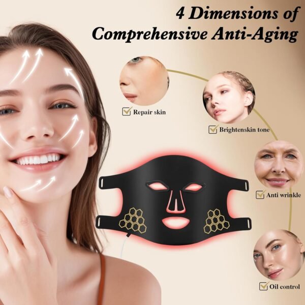 Red Light Therapy for Face, Infrared LED Face Mask Light Therapy 4 Light Waves with 850nm Near Infrared, Portable Rechargeable Red Light Therapy Mask Skincare Device for Facial Rejuvenation