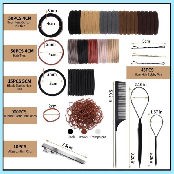 712SoMJmS5L._SL1500_.jpg FANDAMEI Hair Accessories Kit - Elastic Hair Ties, Cotton Bands, Rubber Bands, Hair Pins, Rat Tail Comb for Women
