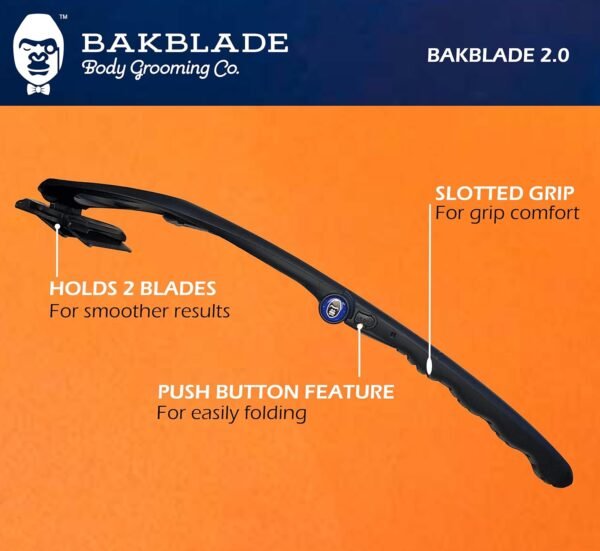Bakblade 2.0 Back Shavers for Men: DIY Hair Shaver, Safety Blade Technology & Ergonomic Handle, Wet & Dry Shaving (Extra Blades Included)