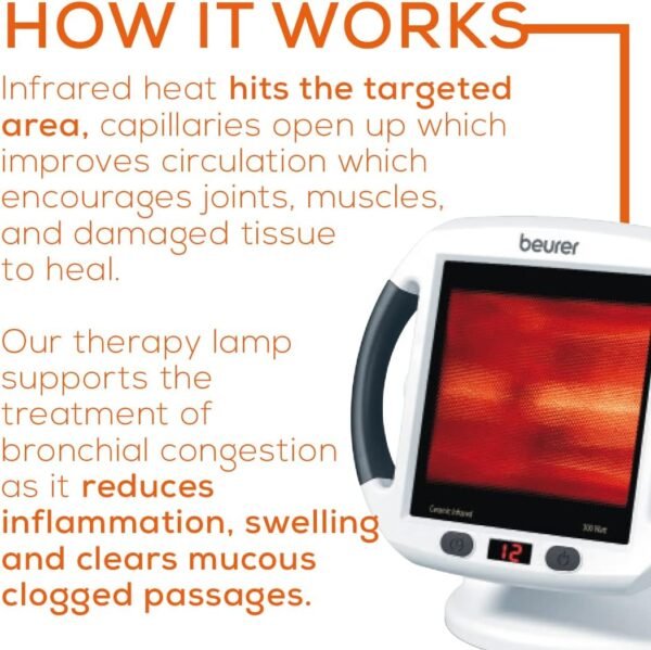 Beurer IL50 Infrared Heat Lamp Heated Red Light Therapy Lamp for Body, Face, Sinuses, & Skin - Effective Muscle Pain & Cold Relief Treatment by Improving Blood Circulation