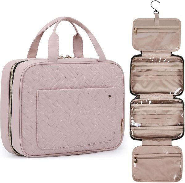 BAGSMART Toiletry Bag Travel Bag with Hanging Hook, Water-resistant Makeup Cosmetic Bag Travel Organizer for Accessories, Shampoo, Full-size Container, Toiletries
