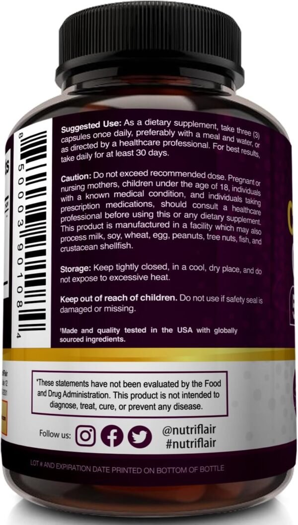 NutriFlair Multi Collagen Peptides 2250mg - Type I, II, III, V, X - Collagen Supplements Complex Powder Pills for Women and Men - Hydrolyzed Protein, Healthy Hair, Skin, Nails - Non-GMO (180 Capsules)