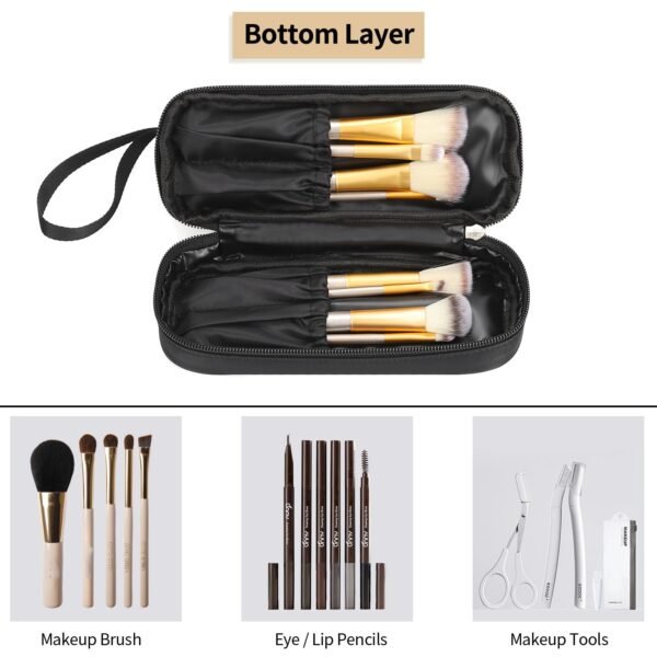 712bFjmldiL._SL1500_.jpg Ethereal Small Makeup Bag, 2 Layers Travel Makeup Bag with Makeup Brush Holder, Cosmetic Bag Black Make up Pouch for Women/Girls