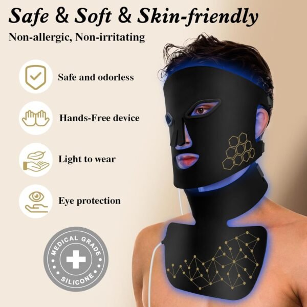 Red Light Therapy for Face and Neck, Infrared LED Mask Light Therapy 4 Light Waves with 850nm Near Infrared, Portable Rechargeable Red Light Therapy Mask Skincare Device for Facial Rejuvenation