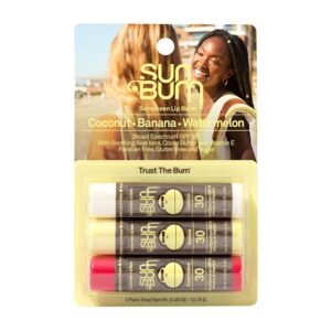 713-JVWPl7L._SL1500_.jpg Sun Bum SPF 30 Sunscreen Lip Balm 3 Flavor Variety Pack - Coconut, Banana, Watermelon - Moisturizing Aloe Vera and Vitamin E - Vegan and Cruelty Free - UVA/UVB Lip Protection - 0.15 oz , 3 ct