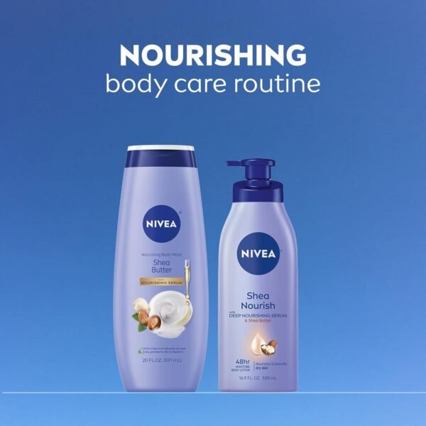 NIVEA Nourishing Shea Butter Body Wash with Nourishing Serum, Moisturizing Body Wash for Women, Enriched Provitamin B5 and Vitamin E, 20 Fl Oz Bottle