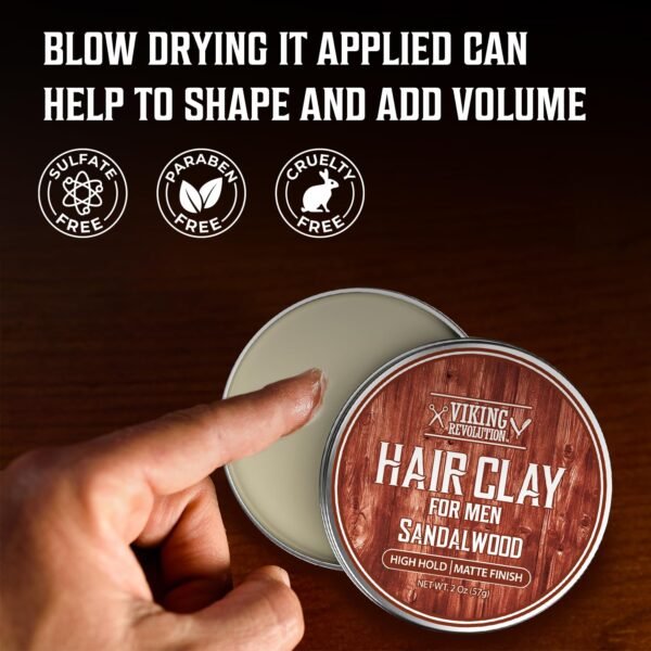 Viking Revolution Sandalwood Hair Clay for Men - Matte Finish Mens Hair Clay - Texturizing Clay Hair Product Men with Jojoba and Vitamin E - Clay Pomade for Men Effortless Hair Styling Cream (2 oz)