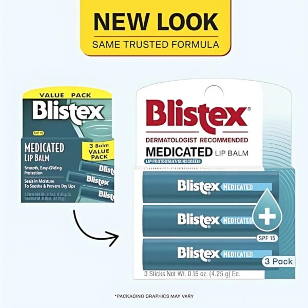 713RAUz8WUL._SL1500_.jpg Blistex Medicated Lip Balm, 0.15 Ounce, 3 Count (Pack of 1) Prevent Dryness & Chapping, SPF 15 Sun Protection, Seals in Moisture, Hydrating Lip Balm, Easy Glide Formula for Full Coverage