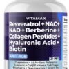 713ZBlIItL._AC_SL1500_.jpg Resveratrol NAD+ Berberine Hyaluronic Acid - Biotin Grape & Blueberry + NAC - Collagen Peptides - Hair, Nail, Skin & Joint Supplement - 21-in-1 Women and Men - Made in USA (60 Count (Pack of 1)