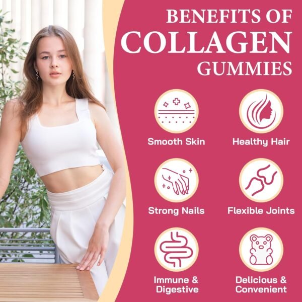 713ZpkXmvrL._AC_SL1500_.jpg Collagen Gummies for Women, Hydrolyzed Collagen Peptides Type I, II, III, V, X, 0 Sugar, Collagen Gummies for Skin, Wrinkles, Hair, Nails, Digestive, Immune Health, 180 Collagen for Women Gummies