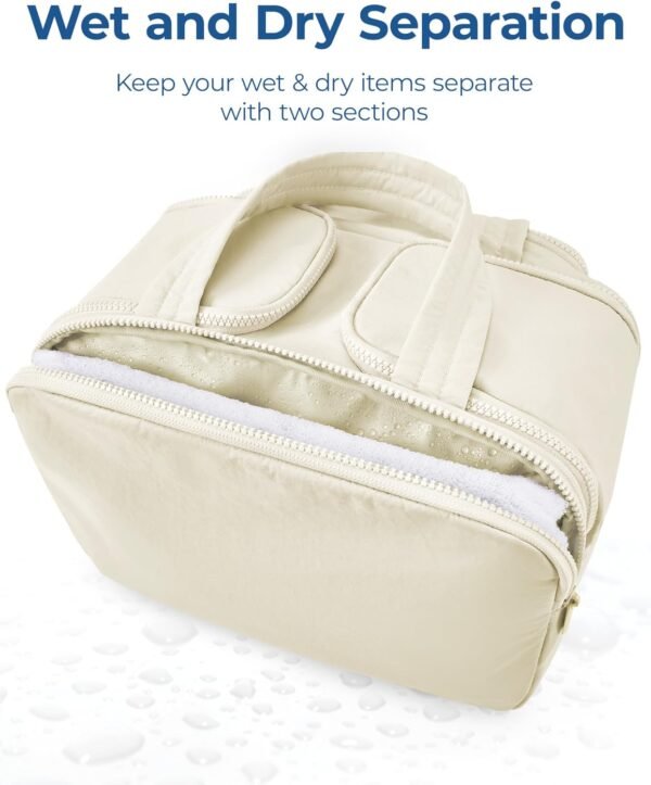BAGSMART Travel Toiletry Bag, Lightweight Large Wide-open Travel Bag for Women, Puffy Cosmetic Makeup Bag Organizer with Handle for Accessories,Essentials, Toiletries, Grayish Brown