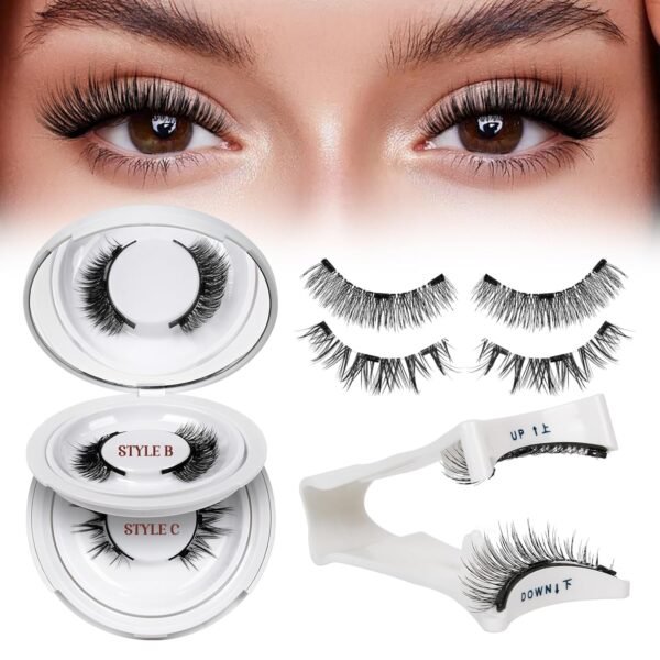 QUEWEL Magnetic Eyelashes 2 Pair Reusable Magnetic Eyelashes with Applicator No Glue Needed Eyelashes Cat Eye Natural Look Lash Clusters Kit Easy to Wear and Remove(A05)